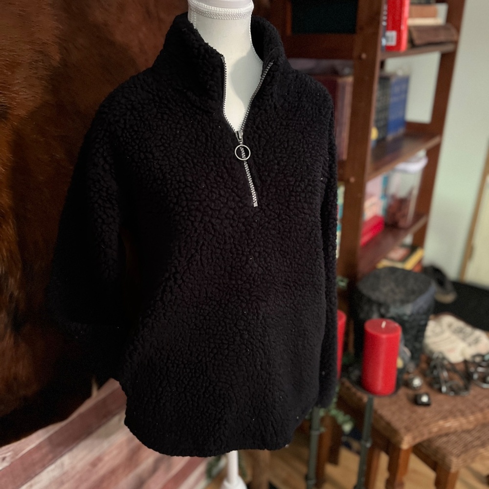 Black Shearling Half-Zip O-Ring Pullover – Size S